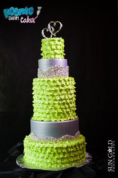 Lime Green Wedding - Cake by Kosmic Custom Cakes