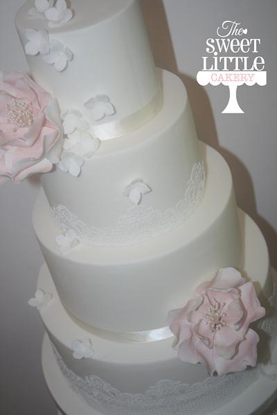 Peony and lace Wedding display cake  - Cake by thesweetlittlecakery