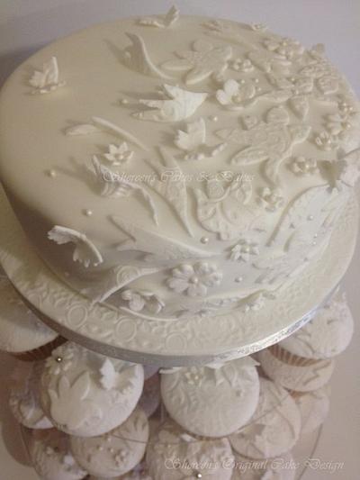 Lace Wedding Cake & Cupcakes - Cake by Shereen