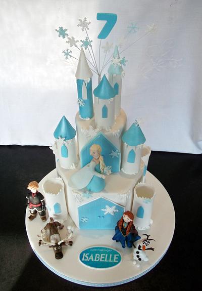 Frozen Castle Cake with hand made gumpaste Elsa, Anna, Olaf, Sven & Cristoff - Cake by Jayne Worboys