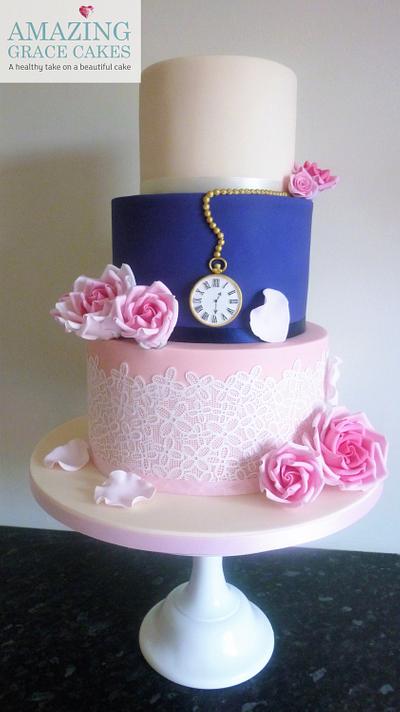 Lace and Rose Wedding Cake - Cake by Amazing Grace Cakes