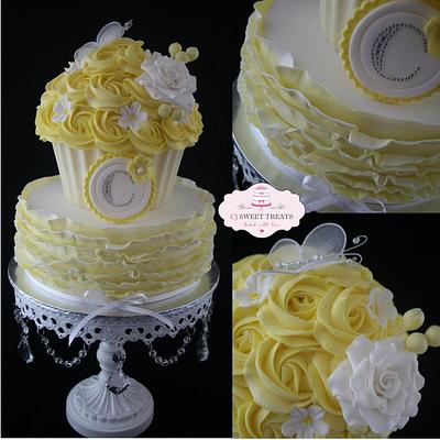 Lemon & White Rosettes & Ruffles - Cake by cjsweettreats