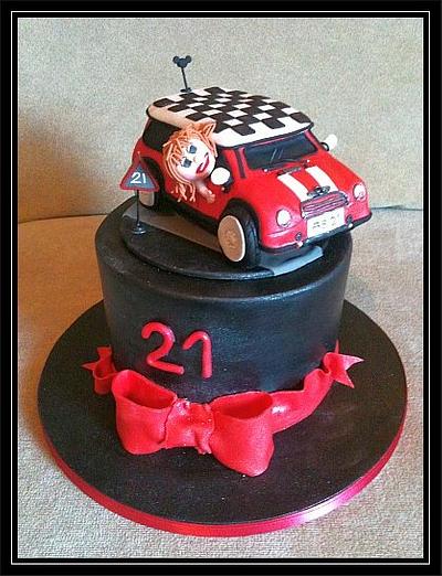 21st birthday cake with mini cooper topper - Cake by Mandy