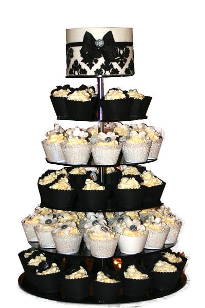 Black and White cupcake tower - Cake by Emma Waddington - Gifted Heart Cakes