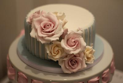 Large striped cake with rose detail - Cake by Zoe's Fancy Cakes