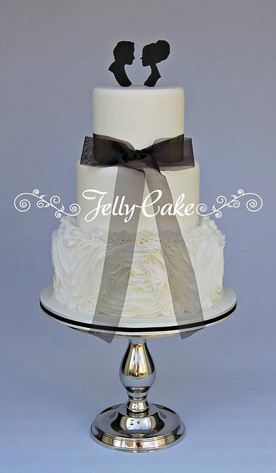 Silhouette and Ruffles Wedding Cake - Cake by JellyCake - Trudy Mitchell