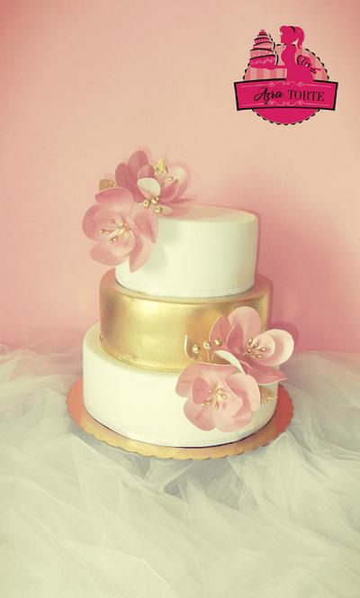 Gold pink wedding cake - Cake by AzraTorte