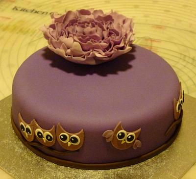 Peony and owls - Cake by Fondant Fantasies of Malvern