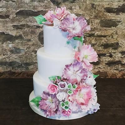 Cascading sugar flowers - Cake by Divine Bakes