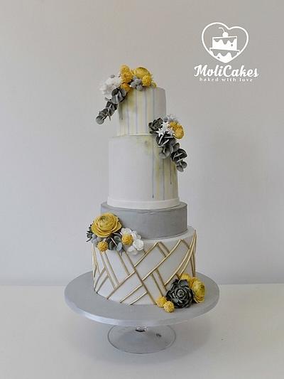 Yellow and grey wedding cake  - Cake by MOLI Cakes