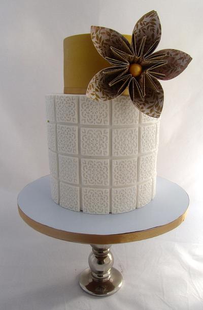 Wrought Iron Tiles, Gold with Oragami Flower - Cake by Rose, Sweet Surprise Cakes