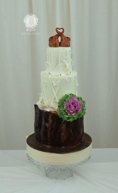Rustic Cake with Elephant Topper and Ornamental Kale - Cake by Sugarpixy