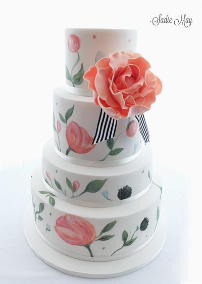 handpainted wedding cake  - Cake by Sharon, Sadie May Cakes 