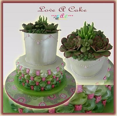 Billows 'n Succulent-themed Wedding Cake - Cake by genzLoveACake