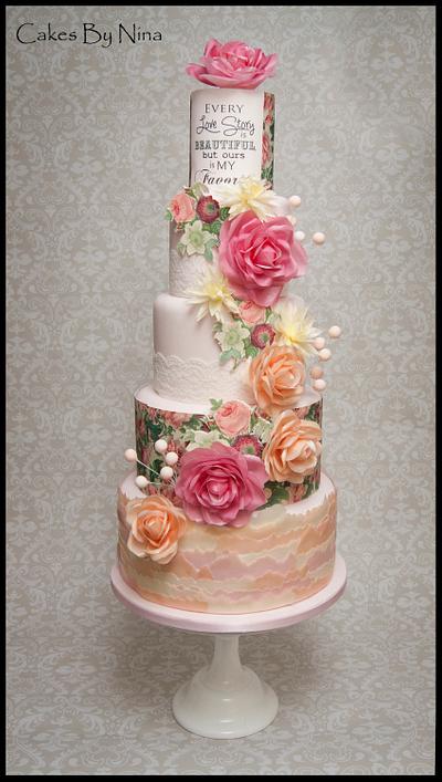 Whimsical Wafer Paper Wedding - Cake by Cakes by Nina Camberley