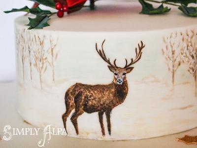 Painted Stag with poinsettia and holly - Cake by Alpa Boll - Simply Alpa
