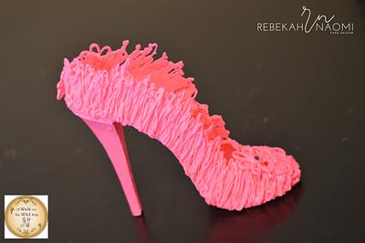 Hot Pink Chocolate Drizzle Sugar Shoe - Cake by Rebekah Naomi Cake Design