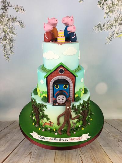 Peppa pig , Thomas and stick man 1st birthday cake  - Cake by Melanie Jane Wright