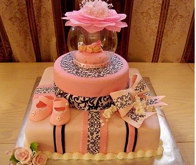 Pink and Damask Baby Shower  - Cake by Julia 