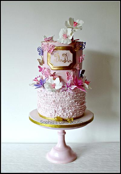 Pink ruffles & butterflies - Cake by Sophia's Cake Boutique