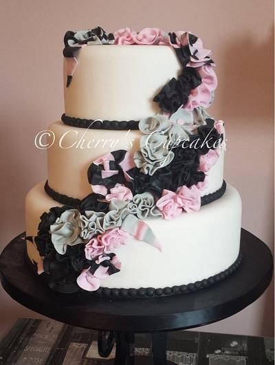 Pink, Grey & Black Ruffle Ribbon - Cake by Cherry's Cupcakes