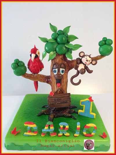 Sweet parrot and cute monkey to celebrate the first birthday - Cake by Carla Poggianti Il Bianconiglio