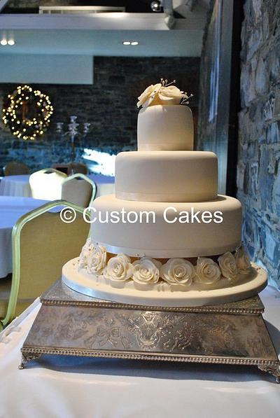 Ivory Blingin' Roses - Cake by Custom Cakes