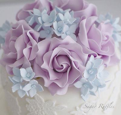 Pacific Blue Roses & Blue Hydrangea Wedding Cake - Cake by Sugar Ruffles
