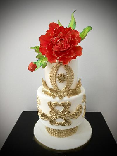 Peony and golden molds - Cake by The Elusive Cake Company