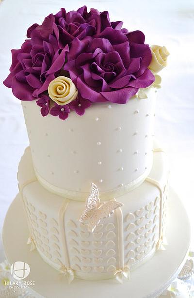 Purple Roses and Hearts - Cake by Hilary Rose Cupcakes