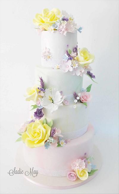 summer pastel wedding cake  - Cake by Sharon, Sadie May Cakes 