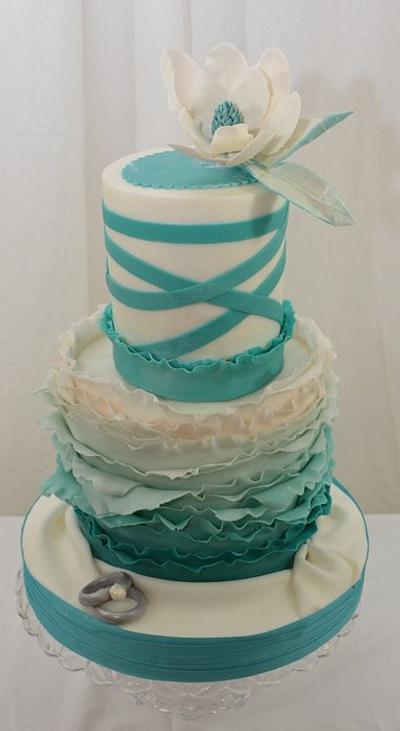 Ruffles in Teal and a Magnolia - Cake by Sugarpixy