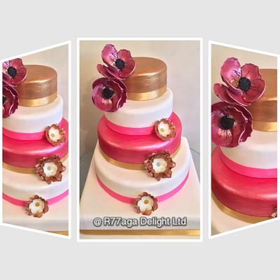 Gold, Bronze & Cerise Classy wedding Cake - Cake by R77aga Delight Ltd