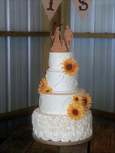 Buttercream Wedding Cake with Gumpaste Sunflowers - Cake by Rosie93095