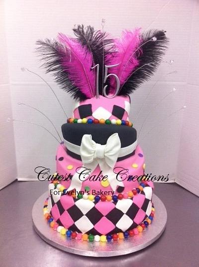 Hot pink, black and white sweet 15 - Cake by Evelyn Vargas
