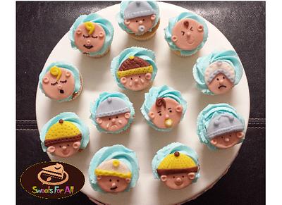Baby Shower Boy Cupcakes with fondant toppers - Cake by sweetsforall