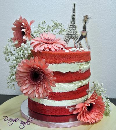 Naked Cake with Fresh Pink Sunflower - Cake by Phey