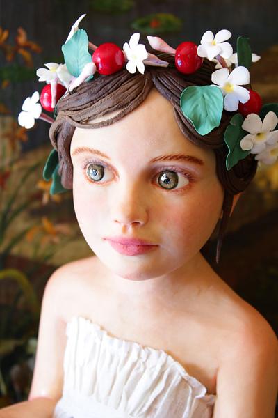 Little girl with swallow, jasmines and cherries - Cake by Marta Hidalgo
