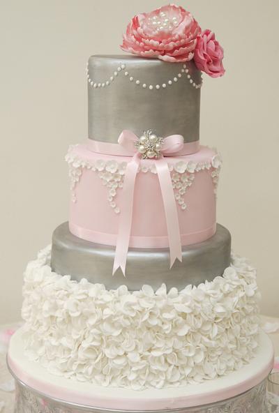 Lucy Pink Peony Wedding Cake - Cake by Scrummy Mummy's Cakes