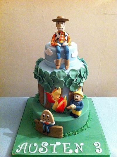 Woody, Fireman Sam & Humpty Dumpty 3 tier cake - Cake by Kayleigh 