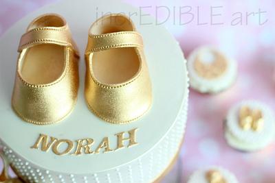 Baby Booties! All in Gold! Cup Cake Tower - Cake by Rumana Jaseel