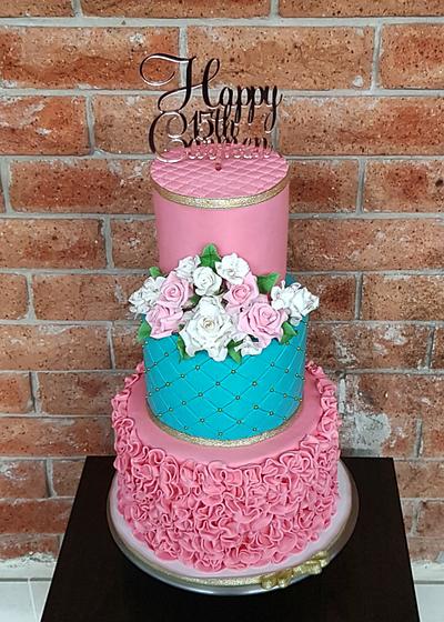 Cake for Quinceanera Mexican 15th Birthday Party - Cake by The Custom Piece of Cake