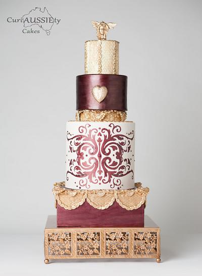 Burgundy and Gold fashion wedding cake - Cake by CuriAUSSIEty  Cakes