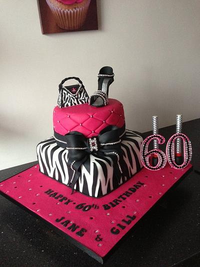 zebra ,pink ,shoes handbag and bling cake - Cake by Donnajanecakes 