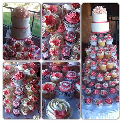 Coral and white cupcake wedding tower - Cake by Sweetharts Cupcakes
