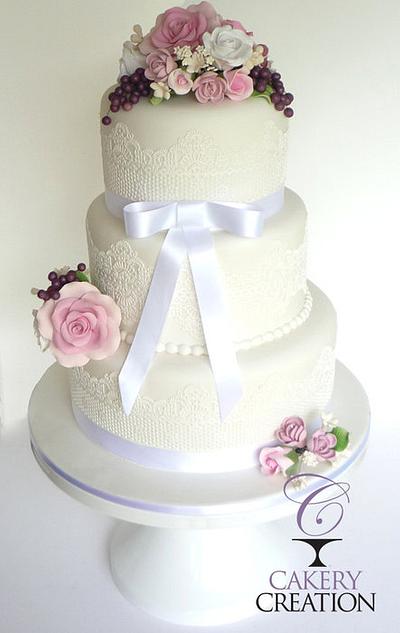 White lace wedding cake  - Cake by Cakery Creation Liz Huber