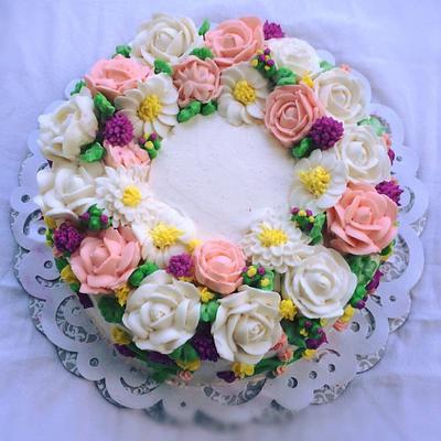 Wreath of buttercream flowers  - Cake by Divya iyer