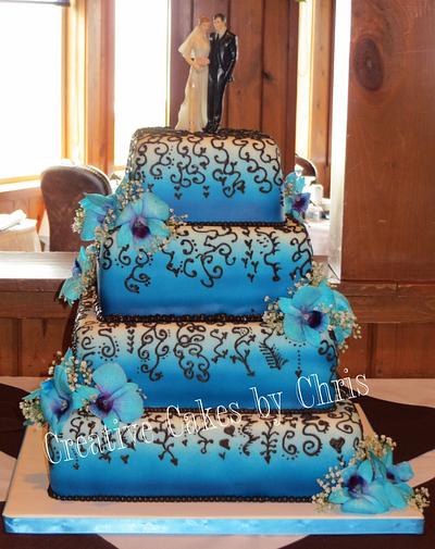 Blue and Brown Wedding Cake - Cake by Creative Cakes by Chris
