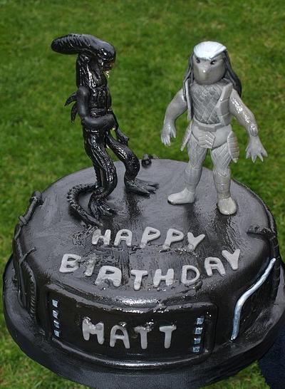 Alien vs preditor cake, edible figures too - Cake by Deb-beesdelights