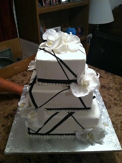 Ribbon with Orchids Wedding Cake - Cake by TastyMemoriesCakes